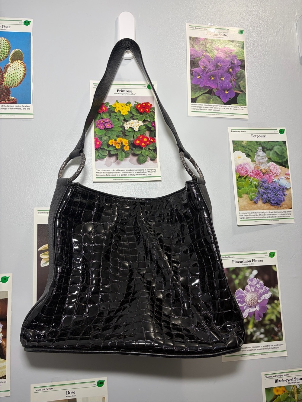 Brighton Black Croc-Embossed Shoulder Bag